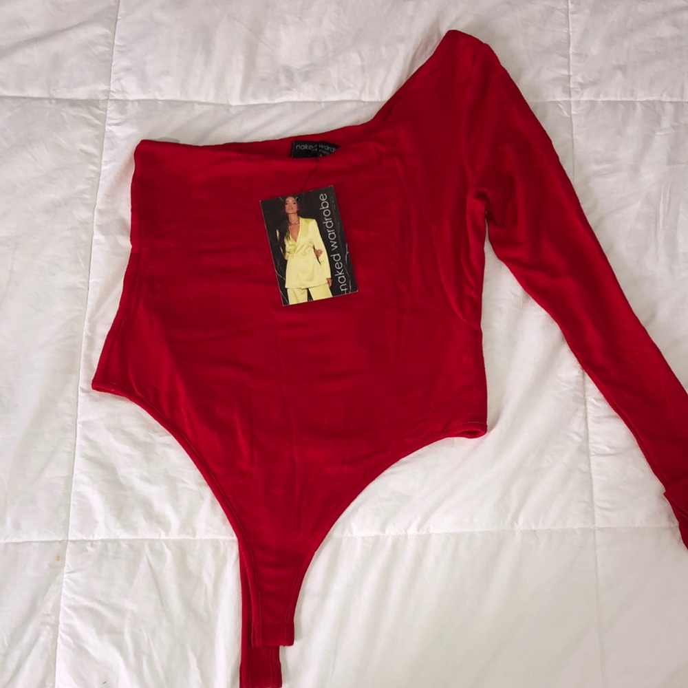 NWT! Brand new XL naked wardrobe one sleeve red bodysuit. Never been worn!